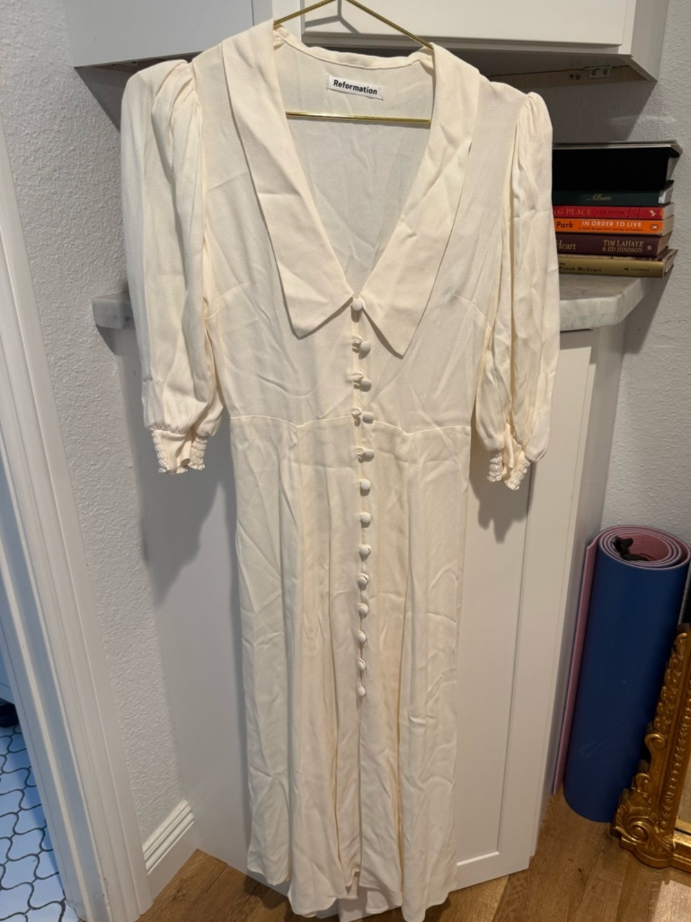 Reformation Ivory Button-Front Midi Dress